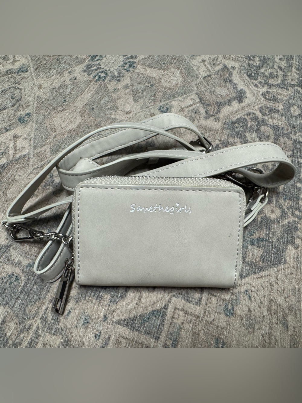 Small Crossbody Wallet Bag in Light Gray by Save the Girls
